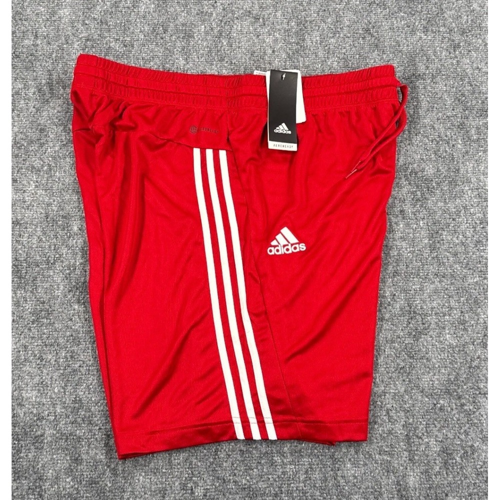 Adidas Mens XL Athletic Shorts Red White 3-Stripe Mesh Gym Training NWT